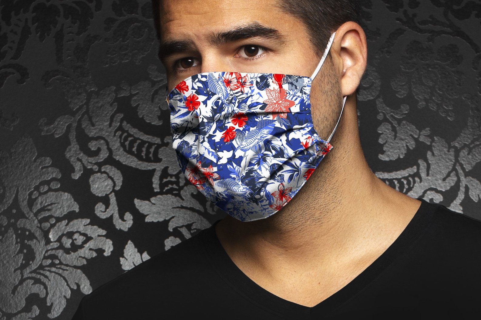 Masque AN75-INOVA FLORAL, red navy - AU NOIR